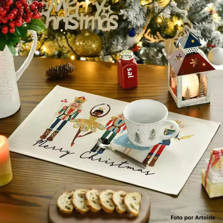 4pcs Mats De Mesa Navideñas Con Nutcrackers Y Bolas De Navidad Estilo Moderno Eco-amigable Polyester Rectangular Para Fiestas De Invierno - 1