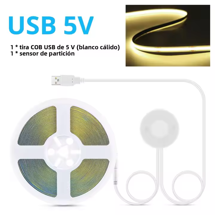 Tira De Luz LED COB USB 5V Con Panel De Madera Penetrable Y Sensor Táctil Inalámbrico Para Armario Con Regulador De Brillo - 1