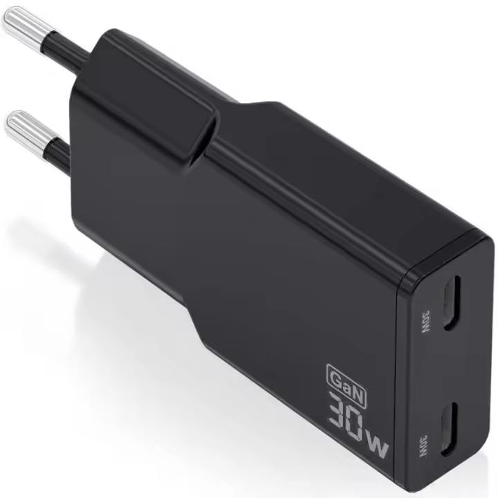 Cargador de pared gan aisens asch-30w2p049-bk/ 2xusb tipo-c/ 30w/ negro - 1