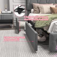 Cama tapizada capitoné con LED y USB, somier de láminas y 4 cajones de almacenamiento, gris, 140x200 cm / 160x200 cm - details 4