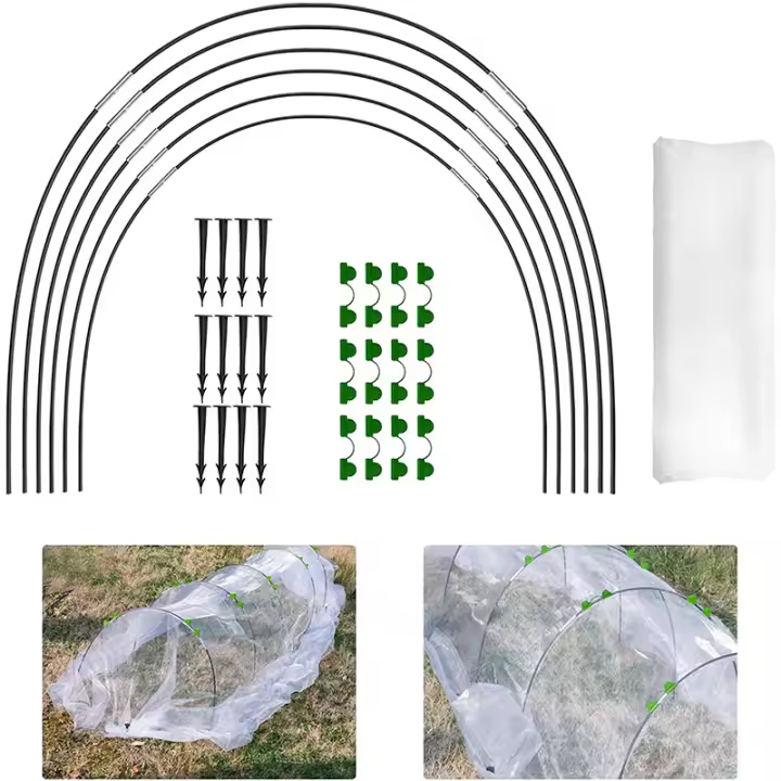 Varilla de fibra recubierta de plástico, juego de arco de red a prueba de insectos, planta, flor, invernadero vegetal, red de protección animal antipájaros, cubierta para plantas - 1