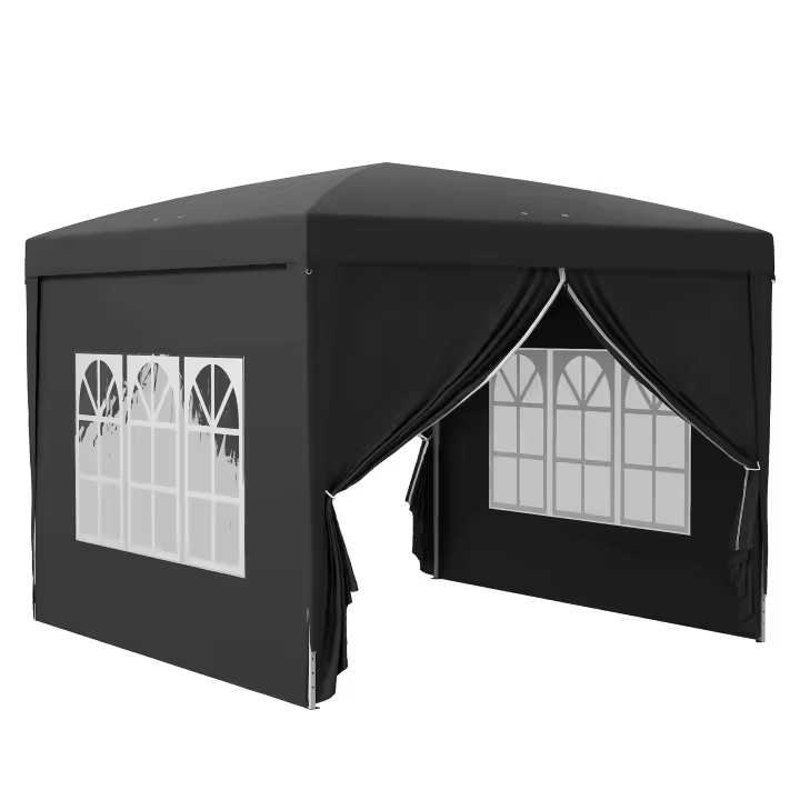 Gazebo Aximadamente 3x3m, Impermeable Estable Resistant to Frío Pop Up Gazebo plegable, Protección UV 50 +, tienda de Jardín with 4 Bolsas de Panel Lateral Gazebo de Jardín para Jardín de Camping, Negro - 1