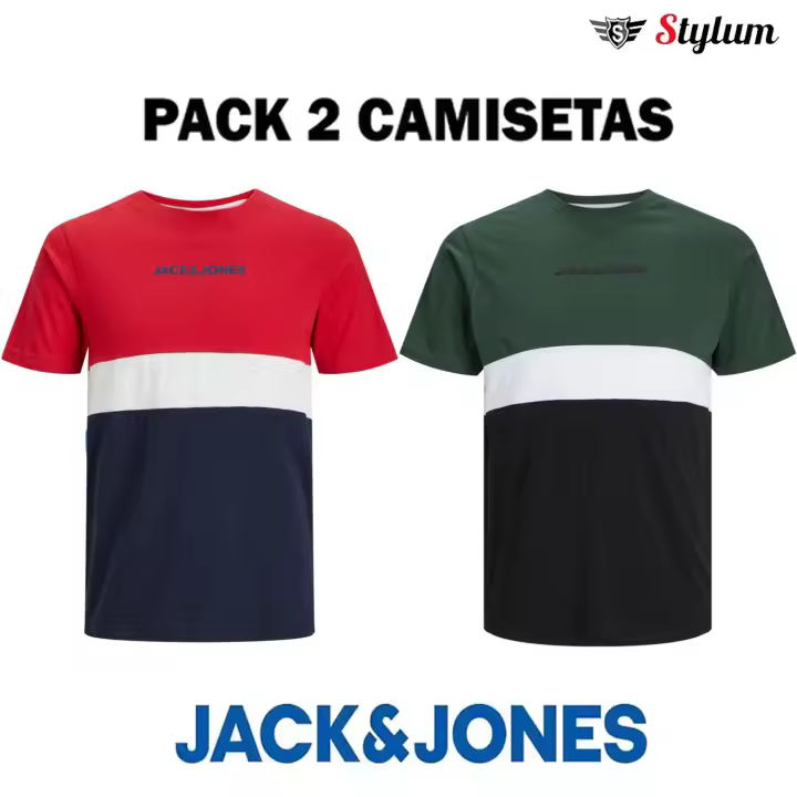 Jack & Jones hombre Pack 2 Camisetas de Algodón Mod  JJEREID BLOCKING Moda Hombre elagante casual informal REF 233961 - 1