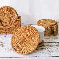 Mantelos Redondos Hechos a Mano De Rattan Y Algodón Ecológico 8-20cm Coaster Bowl Mats Tapete De Té Insulación Pad Japón Estilo - details 1