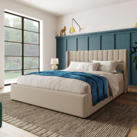 Cama de almacenamiento Cama tapizada Cama Doble hidráulica 140x200cm, colchón de látex, colchón de Muelles, somier de lámparas de Madera, somier de Estructura metálica, ropa de Cama, beige (con colchón) - details 7