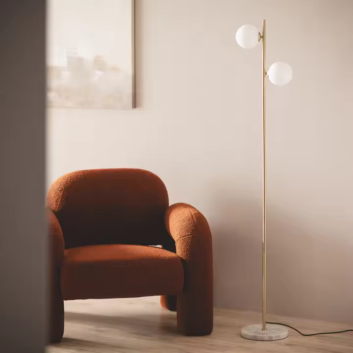 Ledkia Lámpara de Pie Metal y Cristal Lune Blanco - 1