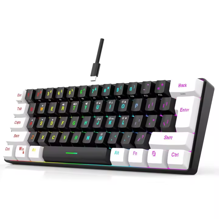 Mini teclado luminoso para juegos con cable de 61 teclas Teclado de computadora compacto portátil para oficina y negocios con sensación mecánica - 1