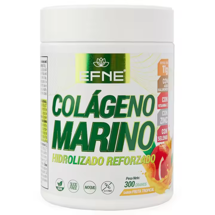 EFNE - Colágeno Marino Hidrolizado Reforzado en polvo + Acido hialurónico + Vitamina C + Zinc + Selenio - 300G - Sabor Frutas Tropicales - Piel, cabello, tendones, ligamentos - 100% natural - 1