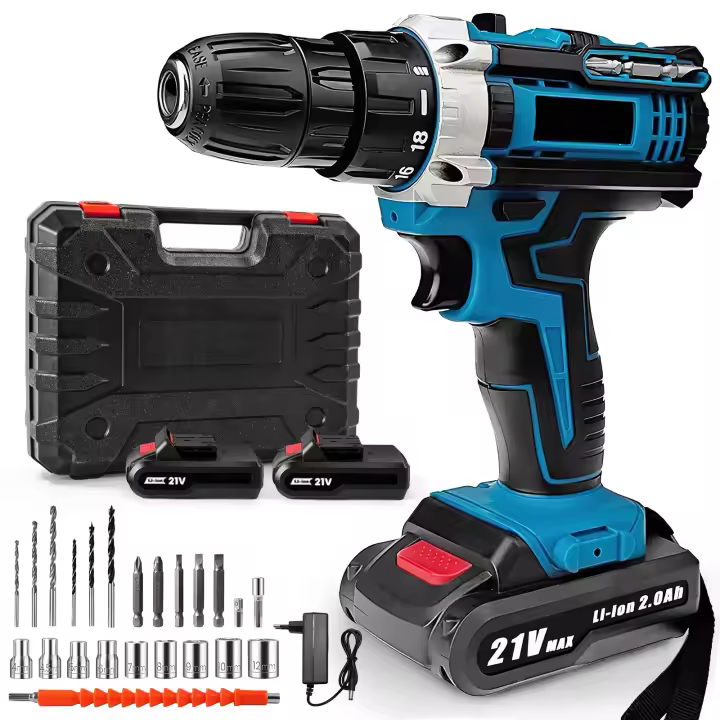 21V Cordless Impact Drill Electric Screwdriver 32N.m 1350RPM Rechargeable Handheld Hammer Drill Power Tool With 2 batteries - 1