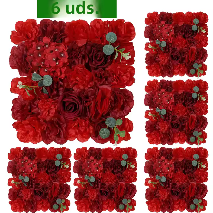 6Pcs Paneles De Flores Artificiales Rosas Y Euforbia En Seda Para Decoración De Fondo De Bodas Y Fiesta Decoración Del Hogar Y Eventos - 1