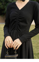 MISHOW Vestido Negro Tejido a Mano Con Ajuste Para Mujer Primavera/Otoño V-cuello Elegante Vintage A-line Midi Vestido MXC59L1640 - details 13