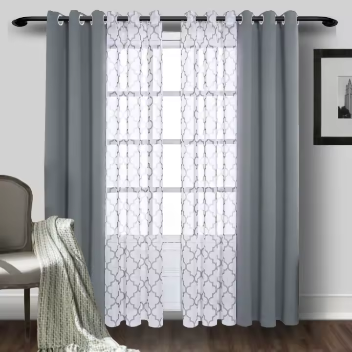 2 PCS Cortinas Morocanas Transparentes Y Cortinas De Bloqueo Para Dormitorio Sala De Estar Grommet Ventana Modernas Poliéster 100% - 1