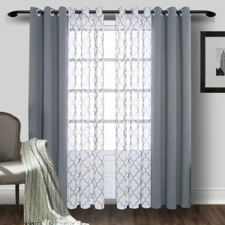 2 PCS Cortinas Morocanas Transparentes Y Cortinas De Bloqueo Para Dormitorio Sala De Estar Grommet Ventana Modernas Poliéster 100% - 1