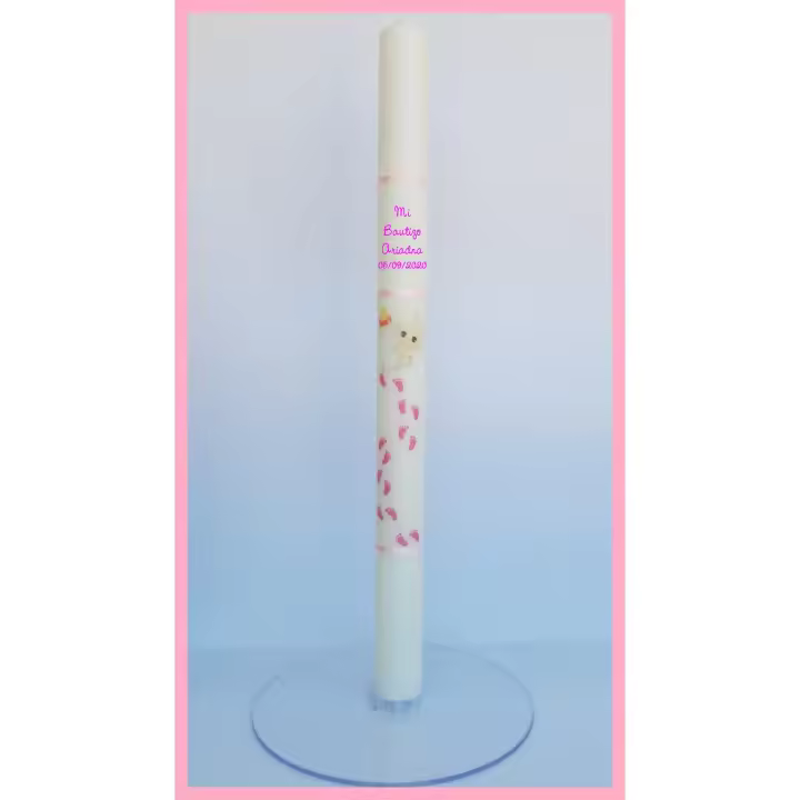 VELA (CIRIO) PARA BAUTIZO PERSONALIZADA NIÑA/NIÑO MEDIDA 3 x 40 CM Decorada Bebé PIECECITOS . (PERSONALIZADA) AÑADIR TEXTO EN (Chatear con la tienda) - 1