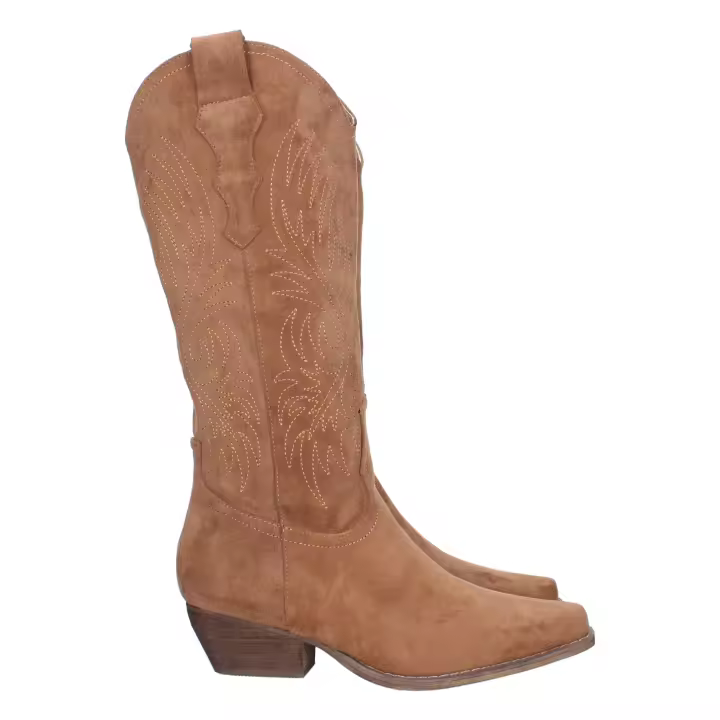 PuntoSalao Botas cowboy de tacón camel con grabado en caña cómoda mujer A-2442 - 1