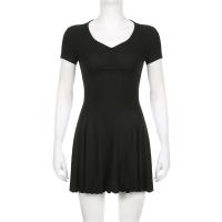 Vestido A-Line IAMSURE Casual Basic Solid V-Neck Manga Corta Mini Vestido Estilo Coreano Para Mujer Verano Moda 2023 - details 1