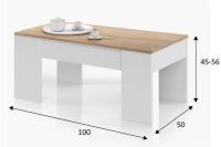 Meimon Mesa de Centro Elevable Flex – Diseño Moderno y Funcional con Almacenamiento Oculto, Disponible en Blanco, Roble y Combinaciones de Color, Estructura Resistente en Melamina, Bisagras Metálicas, Tacos Antirayas y Fácil Mantenimiento - details 0