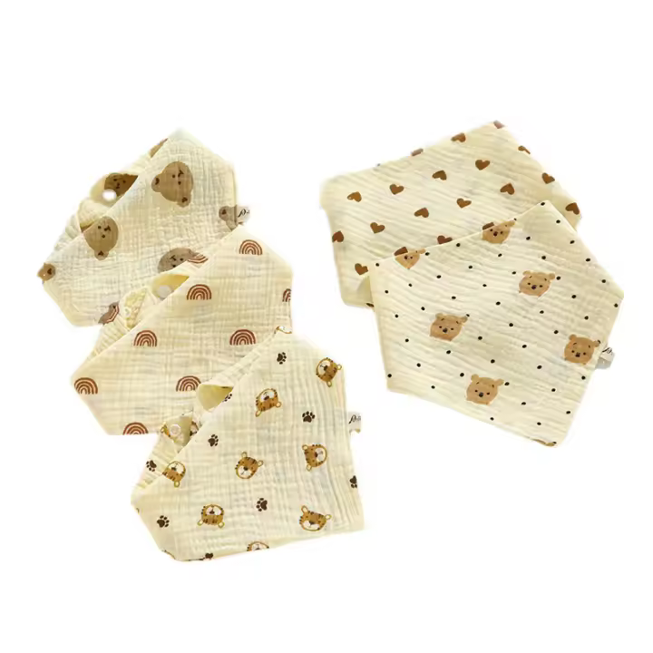 Bebé Bibs De Algodón Y Lino Absorbente Para Niños Y Niñas 5 Piezas Estilo Triángulo Dibujos Animados Oso Unisex 0-2 Años - 1