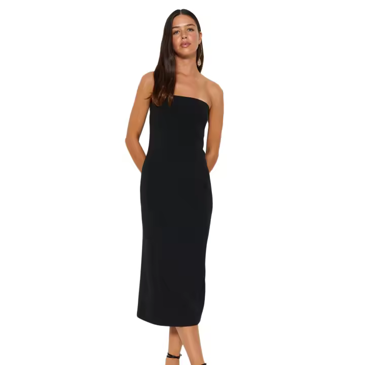 Trendyol Black Shift/Straight Cut Strapless Gabardine Midi Woven Dress Twoss22El00795 - 1