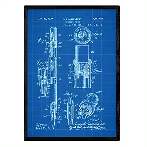 Nacnic Poster Con Patente De Portaminas. Lámina Con Diseño De Patente Antigua En Y Con Fondo Azul - 1