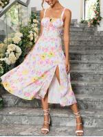 Vestido Midi De Verano Con Estampado Floral NewAsia Para Mujer Cintura Ajustable Con Tirantes Deslizables Y Abertura En El Lado Casual Para Fiestas Y Playa - details 21