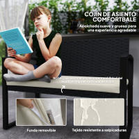 Outsunny Banco de Jardín de Ratán Sintético de 2 Plazas Banco de Exterior con Cojín y Reposabrazos Carga 240 kg para Terraza Patio 103x58x78 cm Negro y Beige - details 5