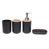 Porta Cepillo De Dientes Negro De Plástico Con Tapa De Bambú Dispensador De Loción Caja De Jabón Accesorios De Baño - details 6