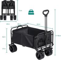 KingnetStore - Carro de Mano Plegable con Ruedas. Multiusos Ideal Playa, Compra, jardín, Camping. Carga hasta 120kg / 150kg. Asa Ajustable. Auxiliar, Herramientas, Bebe, Juguete. Negro / Beige - details 1