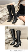 Botas Largas De Tacón Alto Para Mujer Nueva Primavera 2024 Cuña Lateral Botines De Rodilla PU Cuero Botas Femeninas - details 6
