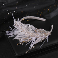 Corona De Crystals Para Novia Adornos De Cabello De Boda Con Perlas Y Plumas Aro De Pelo Para Mujeres Accesorios De Vestido - details 3