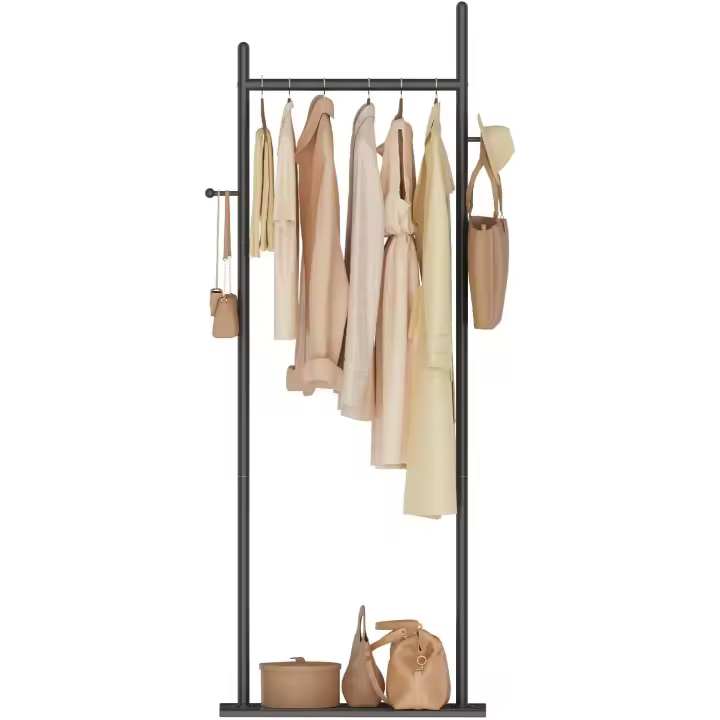 Perchero de Pie, Gran Colgador de Ropa Moderno con Placa Inferior de Roca Gruesa y 2 Ganchos, Metal Perchas Independientes, para Oficina, Dormitorio, 50 x 30 x 175, Negro, GYJ202MB - 1