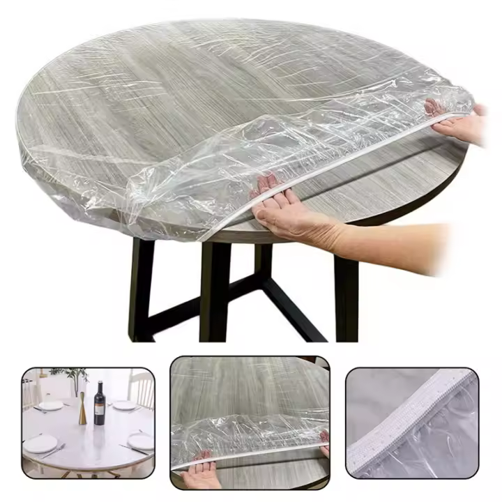 Mantel Redondo Ajustable De PVC Impermeable Y Resistente Al Aceite Protector De Mesa Para Comedor Cubierta De Mesa Para El Hogar - 1