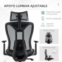 Vinsetto Silla de Oficina de Malla Silla de Escritorio Reclinable con Reposacabezas Ajustable Soporte Lumbar y Reposabrazos 3D Carga 150 kg 70x66x120-128 cm Negro - details 5