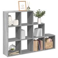 vidaXL Librería divisora 3 niveles madera negra 137,5x29x103,5 cm en color Negro/Marrón roble/Gris hormigón y más - details 5