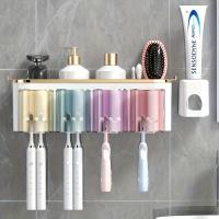 Organizador De Dientes Con Dispensador De Pasta De Dientes Y Porta Cepillos De Dientes Montado En La Pared Con Copas De Garganta Espacioso Para El Baño - details 2