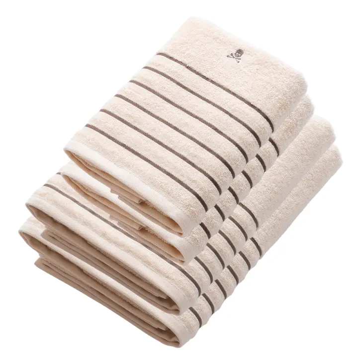 Scalpers Home Set de 4 toallas: 2 de lavabo (100x50) y 2 de ducha (150x90), 100% algodón, 550GSM, gris con rayas - 1