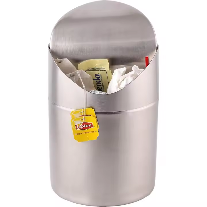 Mini bote de basura para encimera | Acero inoxidable cepillado, bote de basura con tapa abatible, plateado, 1,5 l | Botes de basura para encimera de cocina, dormitorio, oficina y mesa - 1