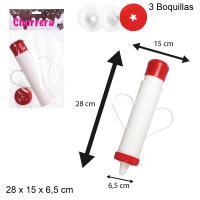 Manga Pastelera para hacer Churros. Pistola Churrera con Tres Boquillas Intercambiables. Tamaño: 28x15x6,5 cm. Fácil Sujeción gracias a su Diseño Ergonómico, de Fácil Limpieza. Haz Churros Caseros en Casa de manera Fácil y Divertida. - details 0