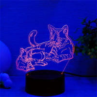 Lámpara De Noche 3D Con Ilusión Optica De Dos Gatos 7 Colores Cambiantes Luz Ambiental Para El Dormitorio Con Toque - details 1
