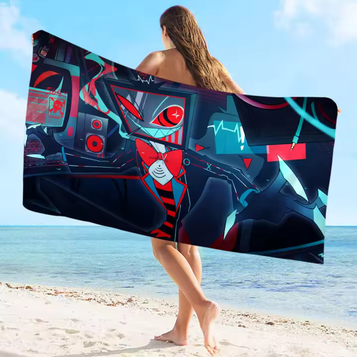 Toalla De Playa Microfibra Absorbente Rápida Suave Para Yoga Natación Senderismo Toalla De Hoteles Cartoon H-Hazbin-Hoteles - 1