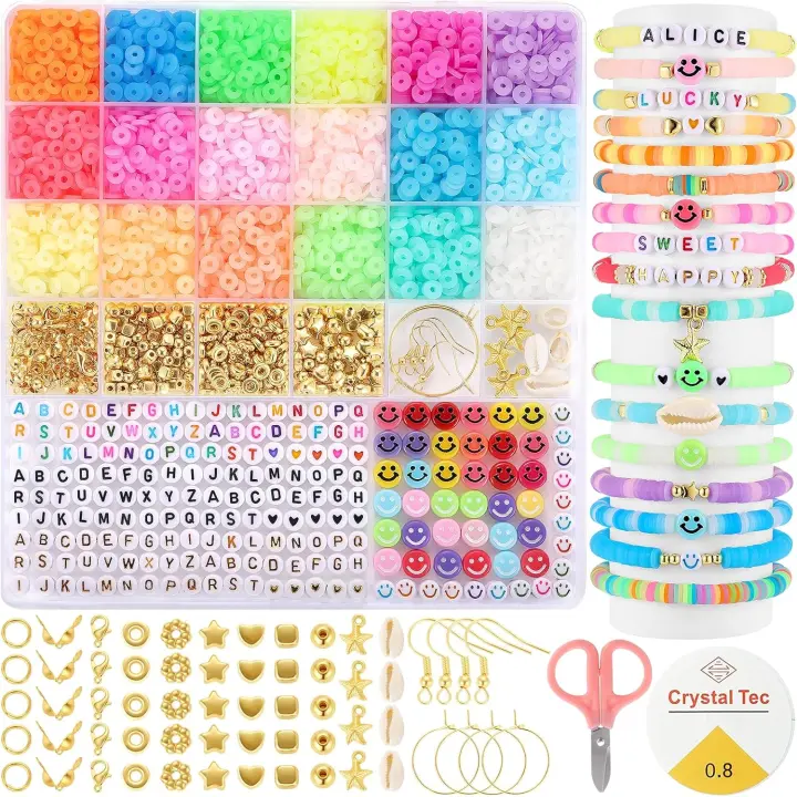 Jelly Color Clay Beads Bracelet Making Kit, 5000 Pcs Heishi Polymer Clay Beads for Jewelry Making, Friendship Bracelet Kit with Alphabet Lett - 1