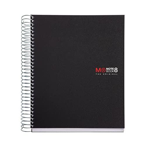 Miquelrius - Cuaderno Notebook The Original, 8 franjas de colores, Cubierta polipropileno opaco,Tamaño A5 (148 x 210 mm), 2 Taladros, 200 Hojas de 70 g/m², Cuadricula de 5 mm, Color Negro