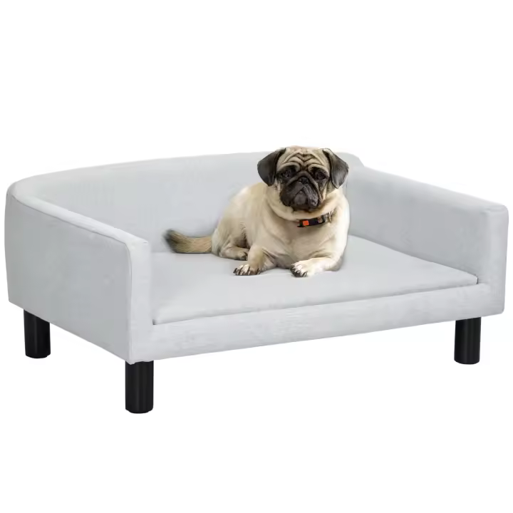 PawHut Sofá para Perros Medianos Cama Elevada para Perros con Patas de Madera Cama para Mascotas Carga 20 kg 82x54x36 cm Gris - 1