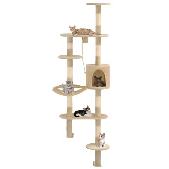 vidaXL Rascador para Gatos de Pared con Postes de Sisal 194 cm y  Color Beige y marrón,  Beige, y mas - 1
