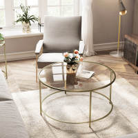Mesa de centro redonda de cristal con marco de acero dorado, ideal para salón y café - details 3
