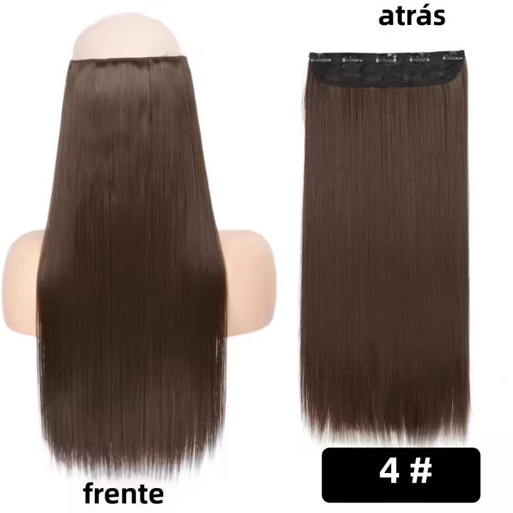 Extensiones De Cabello Sintético De 22 Pulgadas Unicas Con 5 Clips Textura Larga Y Recta Fibra De Alta Temperatura Color Negro Blanco Rojo - 1