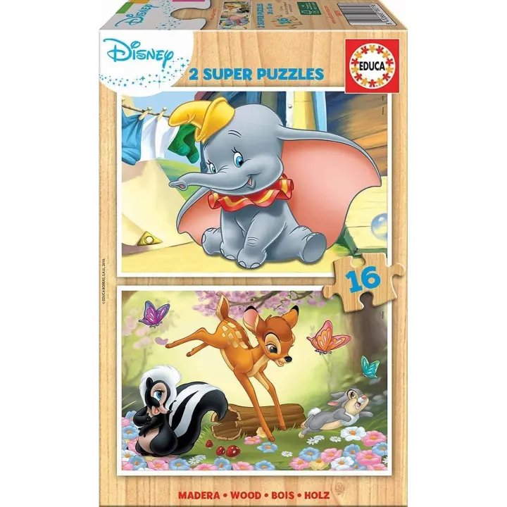 Educa- Disney Animals : Dumbo Y Bambi 2 Puzzles Infantiles De Madera Ecológica De 16 Piezas, A Partir De 3 Años (18079) - 1