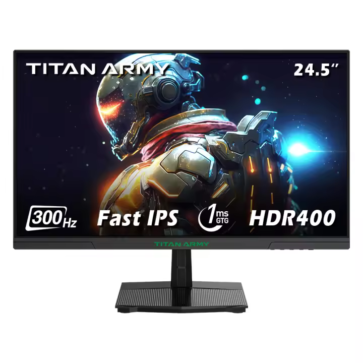 TITAN ARMY Gaming Monitor 24.5 pulgadas P2510HS, 300Hz, FHD IPS 1920*1080 1080P, 1ms, 121%sRGB, FreeSync & Adaptive Sync, HDR 400, Pantalla de reducción de luz Azul, HDMI, DP1.4, VESA 100*100, modos FPS RTS RAC MMORPG Gaming - 1