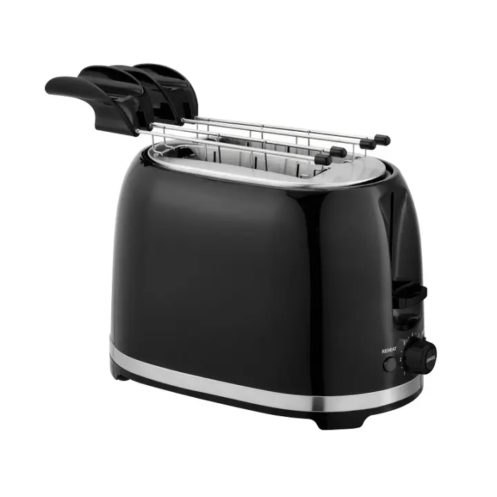 Tostadora 850W con 2 Clip para Sandwich, Tostadora de Ranuras con Pinza de Rejilla, 7 Nivel de Tostaduras y 4 funciones, Hornear, Calentar, Descongelar y Cancelar, Pequeños Aparatos Electrodomestico para Cocina, Calentar Pan de Molde para Desayuno, Negro - 1