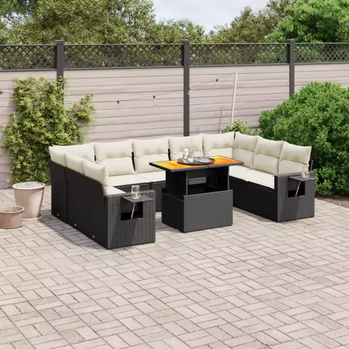 vidaXL Set de sofás de jardín 10 pzas cojines ratán sintético negro - 1